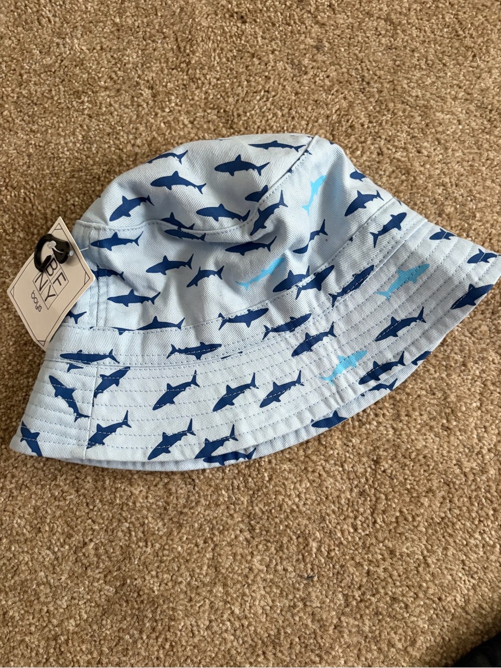 Children's Light Blue Shark-Print Bucket Hat